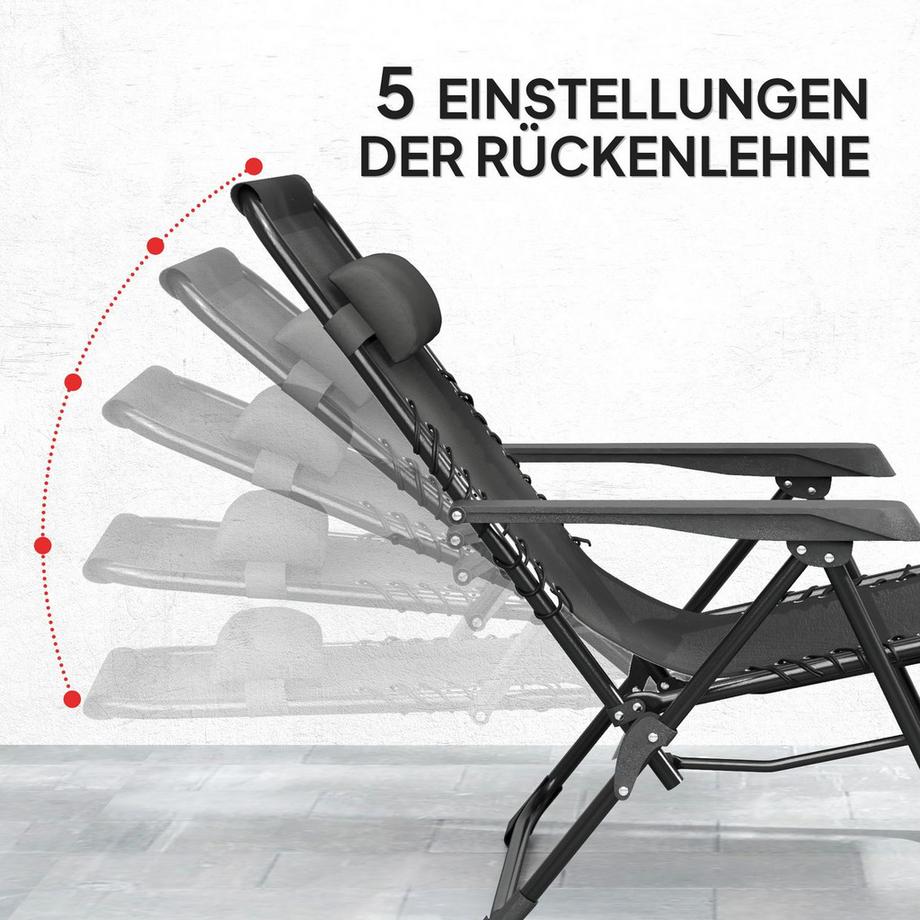 Northio Gartenliege Set 3-TLG. Klappbar Sonnenliege mit Teetisch 2 Stühle Kopfkissen, Outdoor Liege wetterfest Relaxliege Liegestuhl aus Metall Strandliege für Garten, Terrasse 90x56x110 cm Schwarz Aosom  