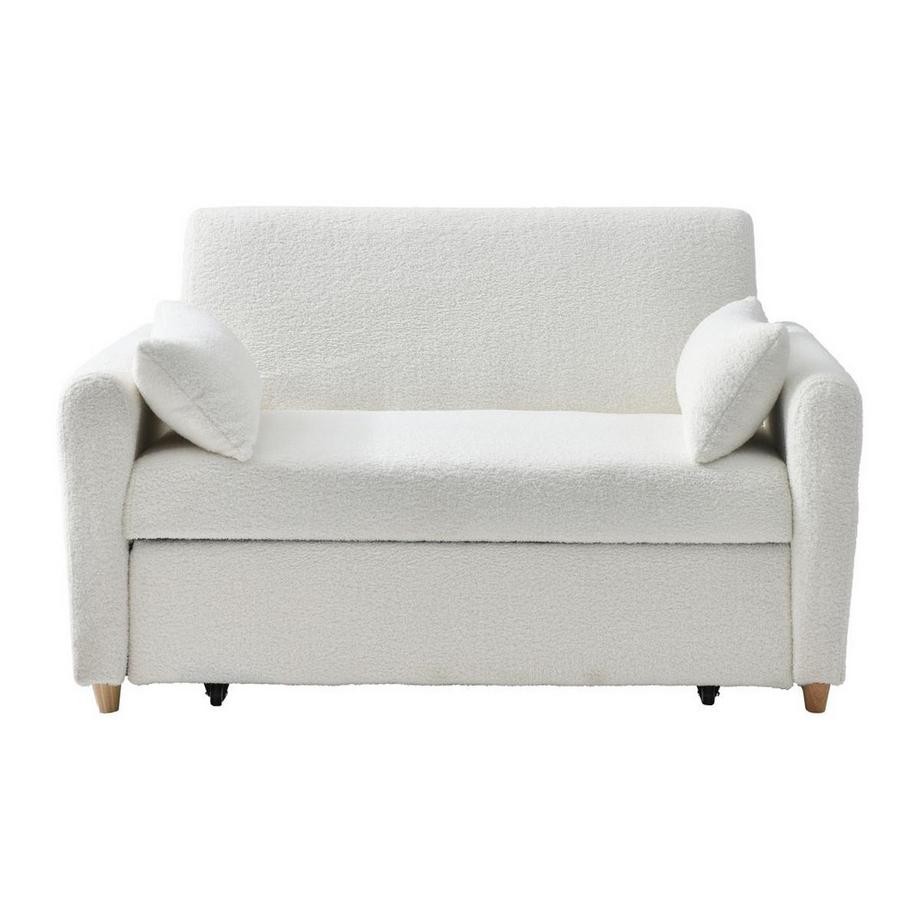 Vente-unique Canapé 2 places convertible en tissu bouclette blanc AYLA  