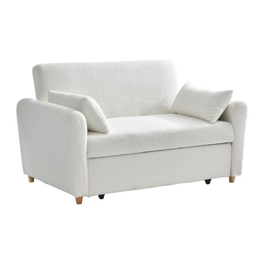 Vente-unique Canapé 2 places convertible en tissu bouclette blanc AYLA  