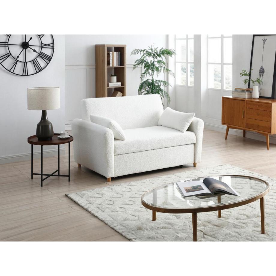 Vente-unique Canapé 2 places convertible en tissu bouclette blanc AYLA  