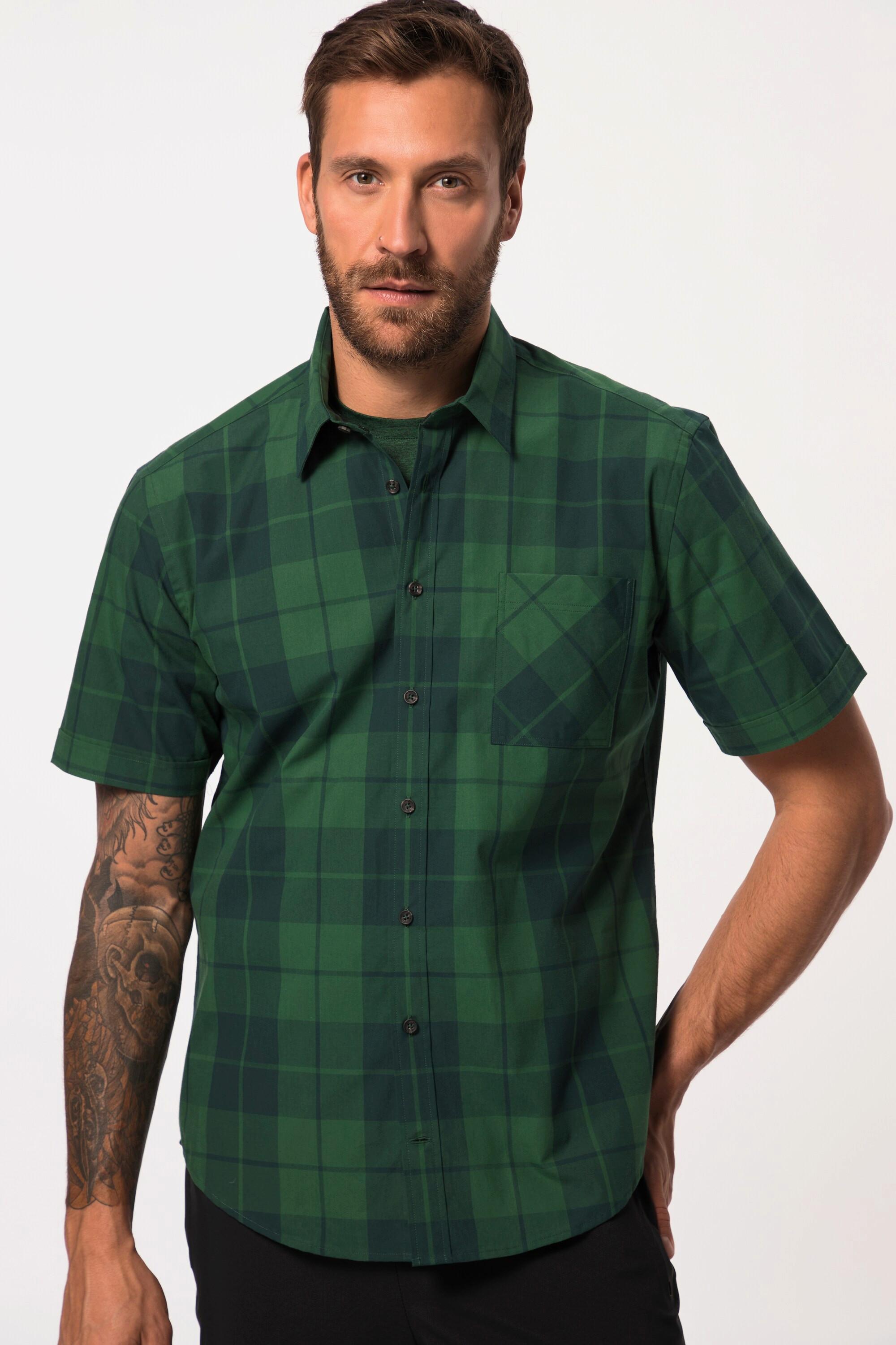 JP1880  Chemise Outdoor manches courtes, imprimé à carreaux et col Kent - coupe Modern Fit 