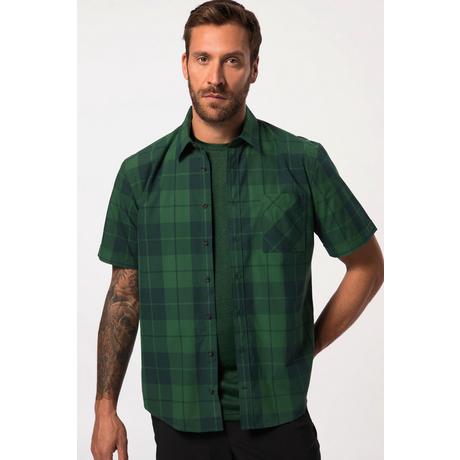 JP1880  Chemise Outdoor manches courtes, imprimé à carreaux et col Kent - coupe Modern Fit 