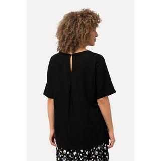 Ulla Popken  Blusa dal taglio svasato in misto lino con scollo a girocollo e mezze maniche 