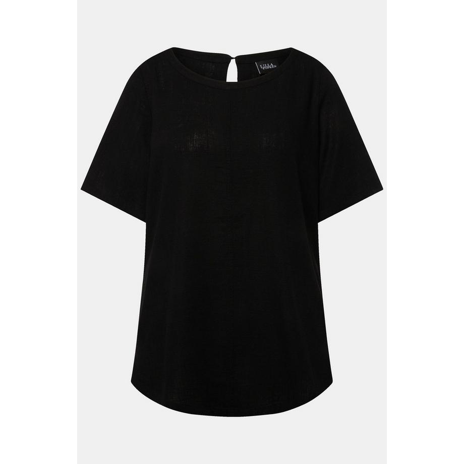 Ulla Popken Leinenmix A-Linie Rundhals Halbarm Bluse  