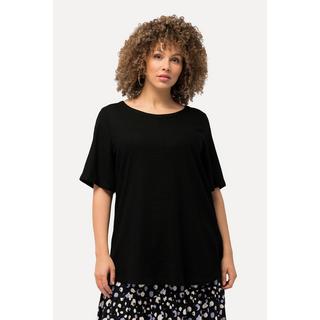 Ulla Popken  Blusa dal taglio svasato in misto lino con scollo a girocollo e mezze maniche 