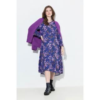 Ulla Popken Midi Blüten A-Linie V-Ausschnitt Langarm Kleid  