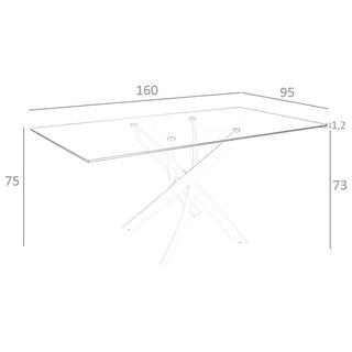 ANGEL CERDA Table à manger rectangulaire verre trempé et acier blanc  