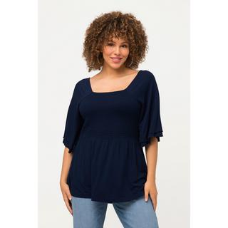 Ulla Popken  Smok-Shirtbluse, A-Linie, Carree-Ausschnitt, Halbarm 