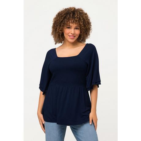 Ulla Popken  Smok-Shirtbluse, A-Linie, Carree-Ausschnitt, Halbarm 