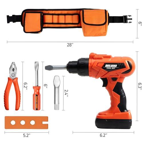 Activity-board  Ensemble de jouets d'outils de construction de ceinture à outils de 19 pièces, outil de construction réaliste pour enfants pour le jeu de rôle de CONSTRUCTION avec perceuse à batterie et accessoires d'outils de construction 