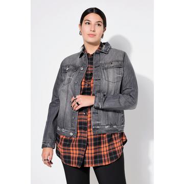 Giacca di jeans in denim sdrucito con vestibilità normale, colletto da camicia e maniche lunghe