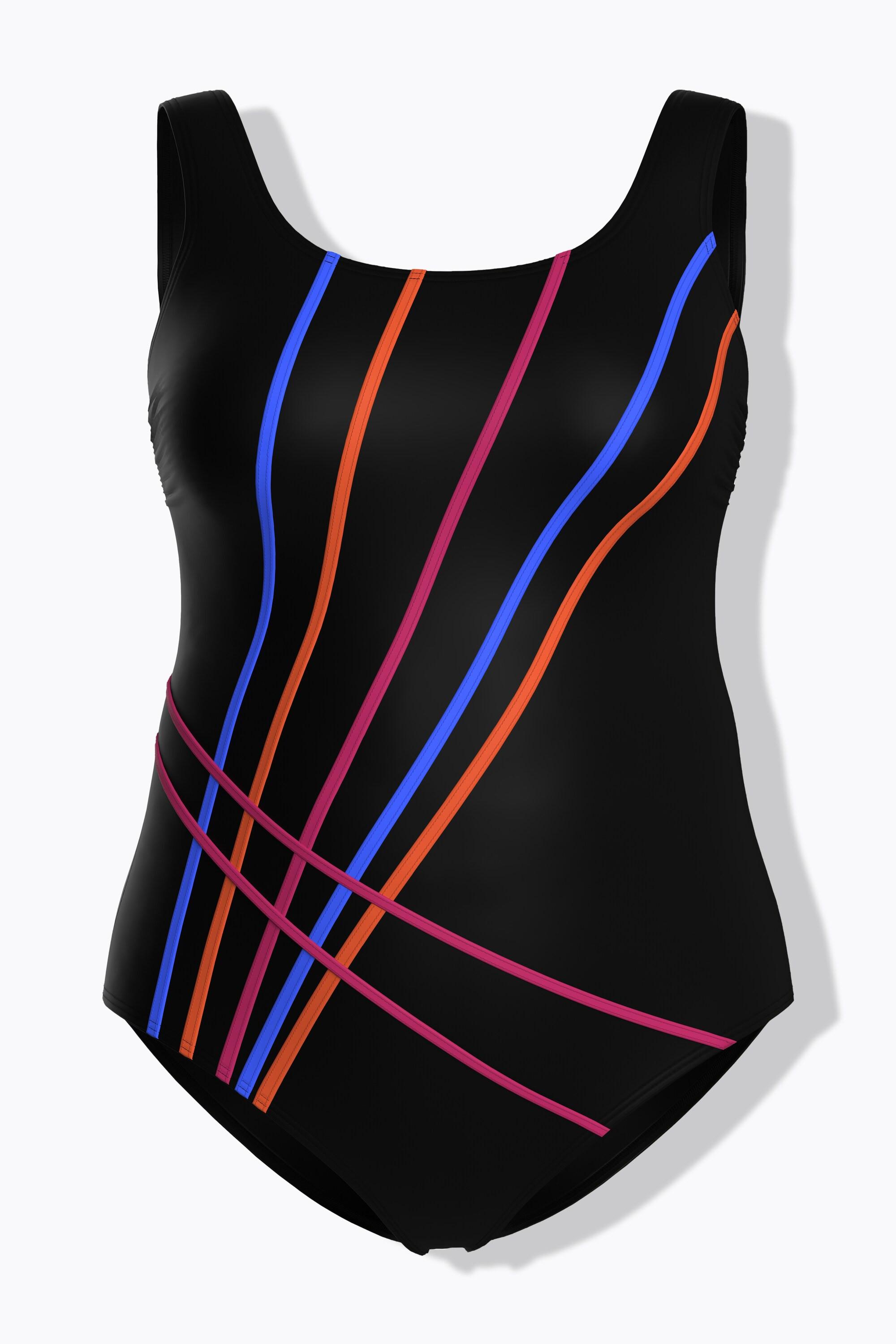 Ulla Popken Costume da bagno a righe senza coppe scollo rotondo  