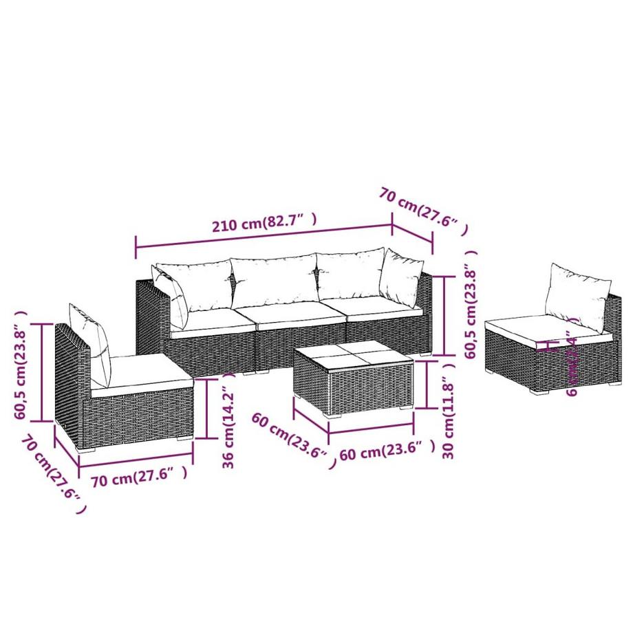 VidaXL set divani da giardino Polirattan  