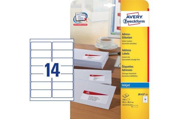 Avery-Zweckform AVERY ZWECKFORM Adressetiketten 99,1x38,1mm J8163-25 weiss 350 Stück  