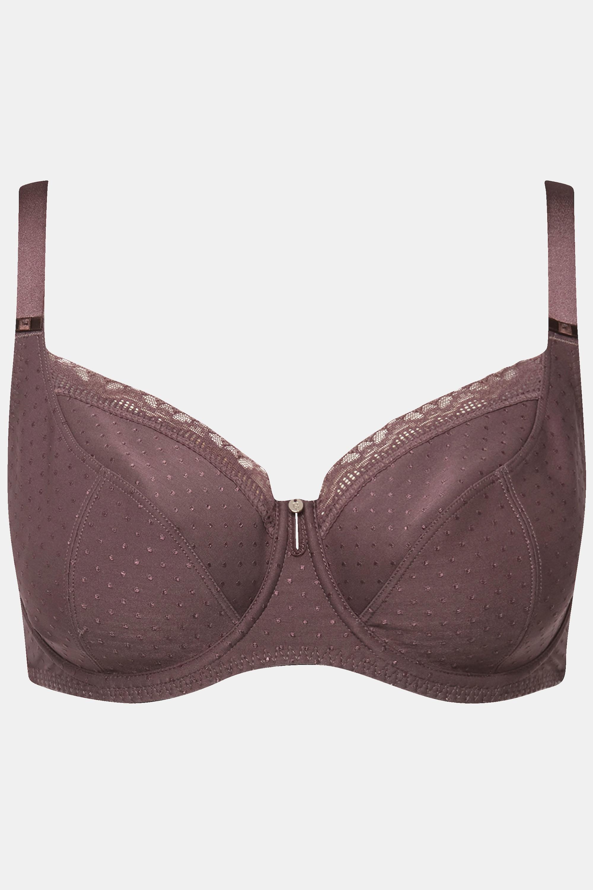 Ulla Popken  Soutien-gorge à armatures, Motif Jacquard, dentelle et pompon. Bonnet C-F. 