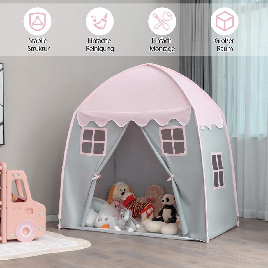 Northix Tenda per bambini Tenda principessa grande con borsa per il trasporto Tappetino antiscivolo Cerniera rosa  