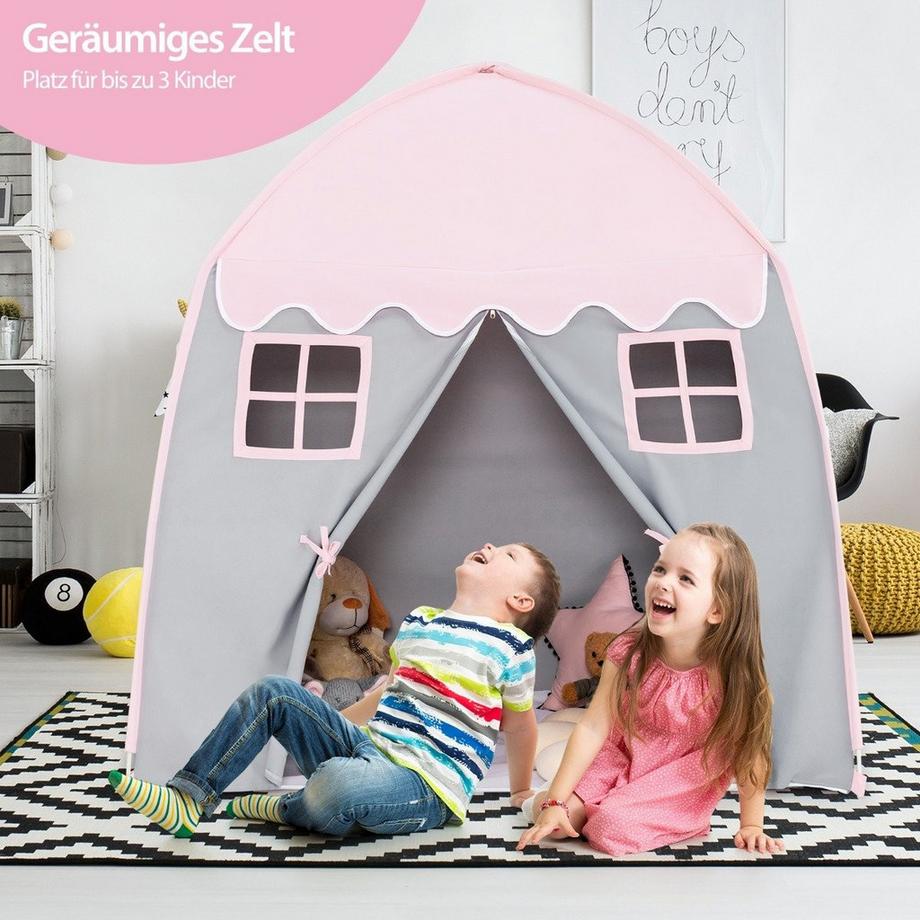 Northix Tenda per bambini Tenda principessa grande con borsa per il trasporto Tappetino antiscivolo Cerniera rosa  