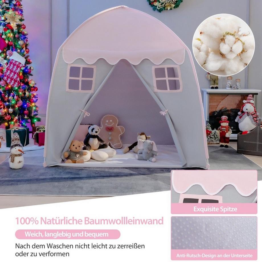 Northix Tenda per bambini Tenda principessa grande con borsa per il trasporto Tappetino antiscivolo Cerniera rosa  