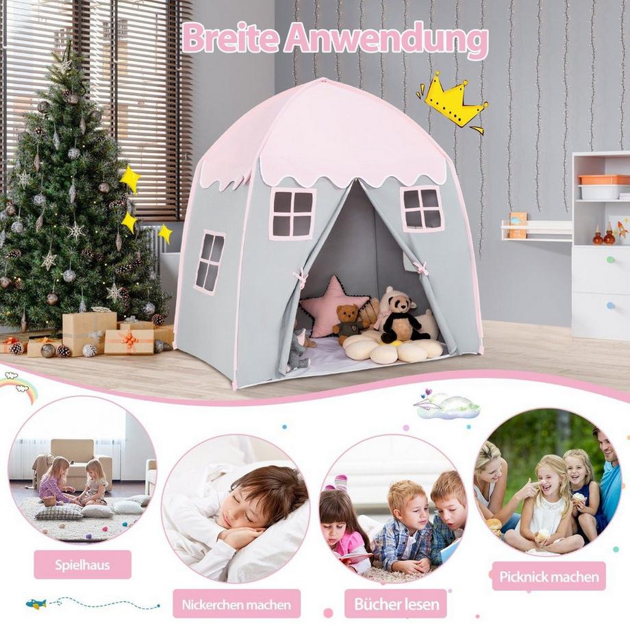 Northix Tenda per bambini Tenda principessa grande con borsa per il trasporto Tappetino antiscivolo Cerniera rosa  