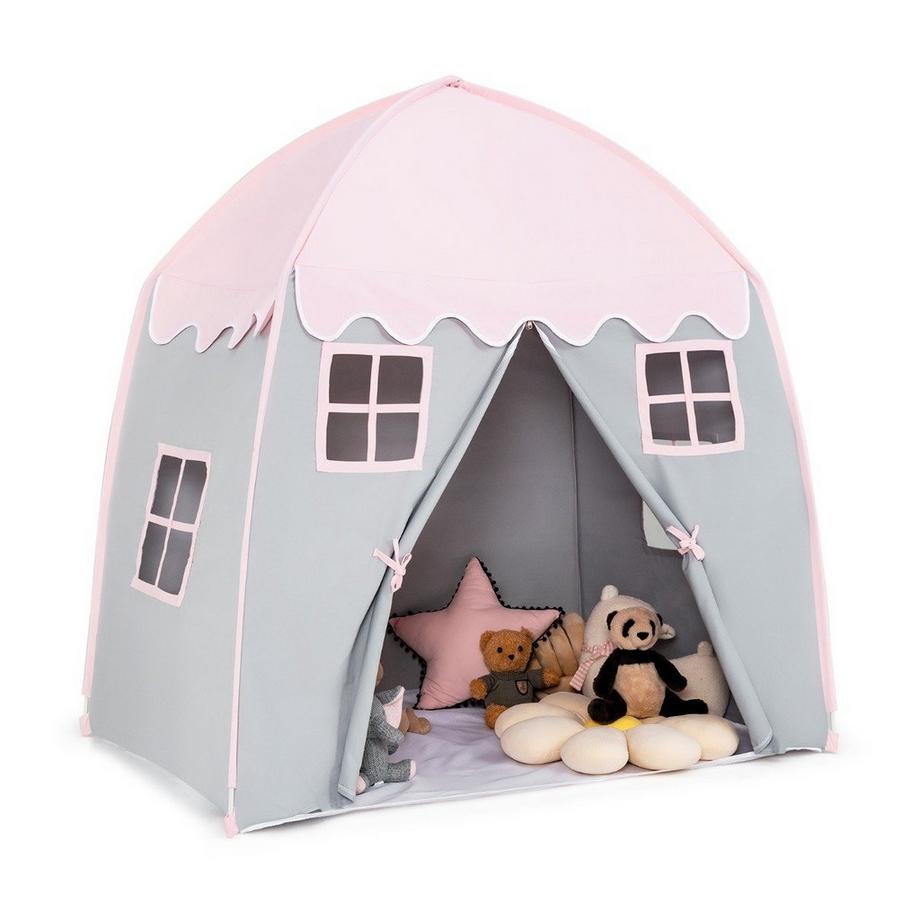 Tente Enfant Grande Tente Princesse avec Sac de Transport Tapis Antidérapant Fermeture Éclair Rose