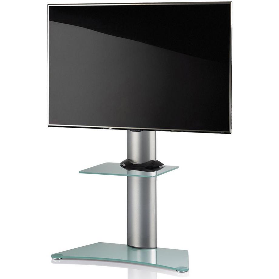 VCM TV Standfuß mit Zwischenboden | Alu Fernseh Ständer| ESG-Sicherheitsglas | Maße ca. H. 111 x B. 80 x T 40 cm - Zental  
