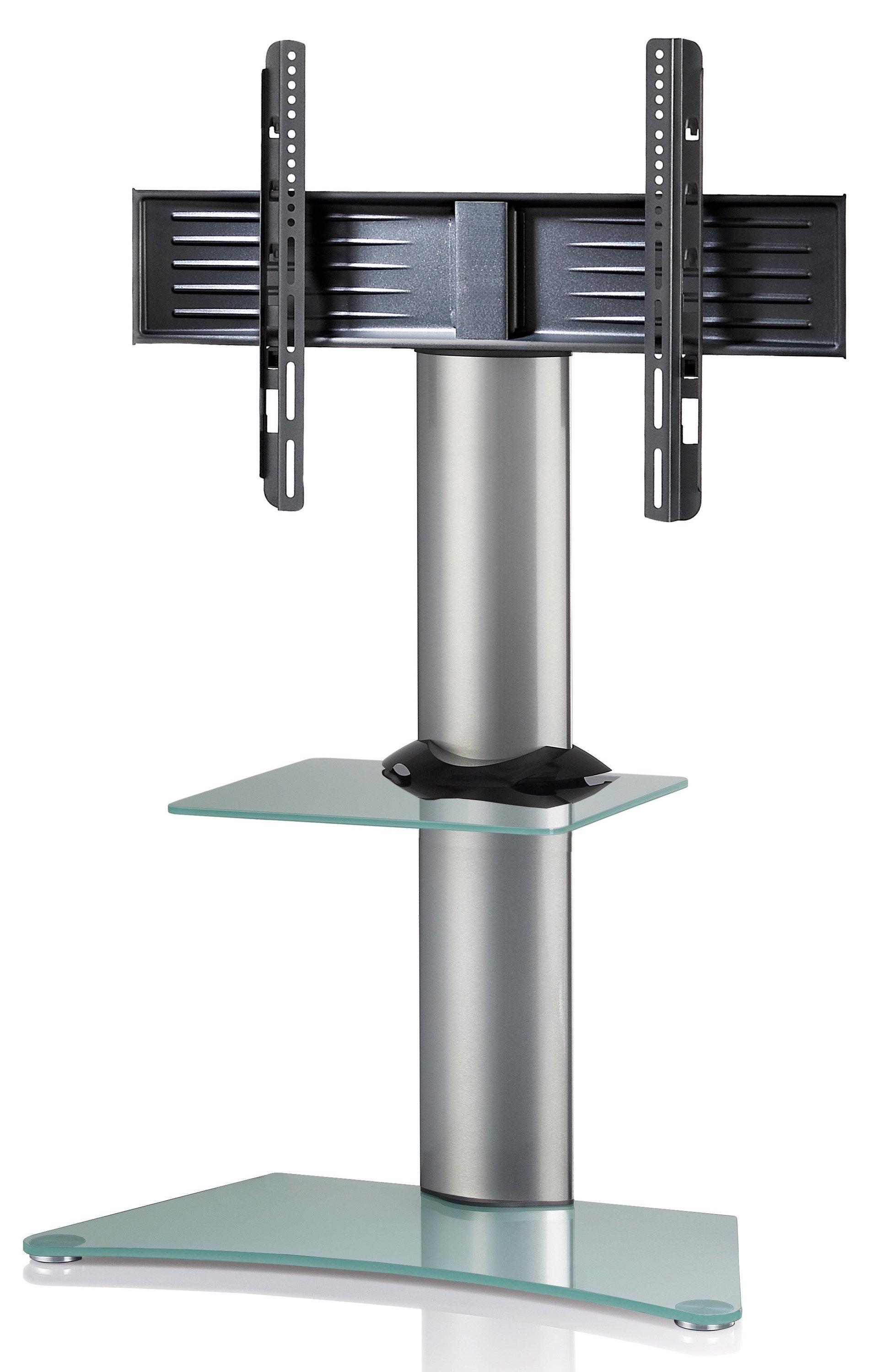 VCM TV Standfuß mit Zwischenboden | Alu Fernseh Ständer| ESG-Sicherheitsglas | Maße ca. H. 111 x B. 80 x T 40 cm - Zental  