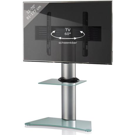 VCM TV Standfuß mit Zwischenboden | Alu Fernseh Ständer| ESG-Sicherheitsglas | Maße ca. H. 111 x B. 80 x T 40 cm - Zental  