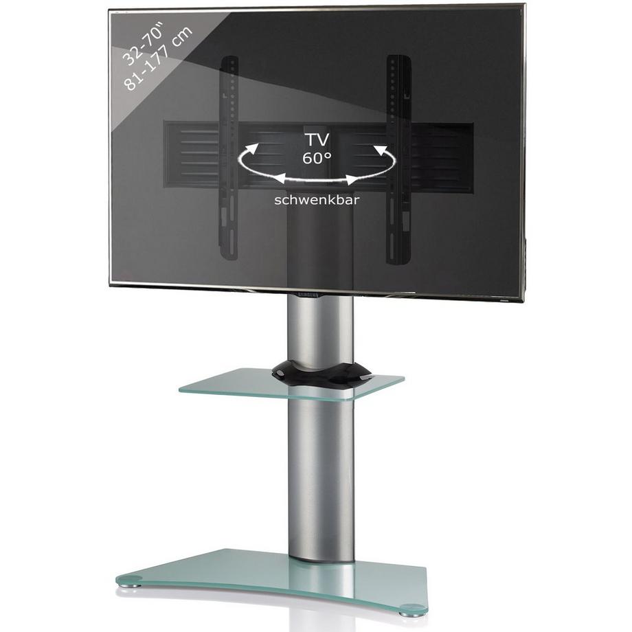 TV Standfuß mit Zwischenboden | Alu Fernseh Ständer| ESG-Sicherheitsglas | Maße ca. H. 111 x B. 80 x T 40 cm - Zental