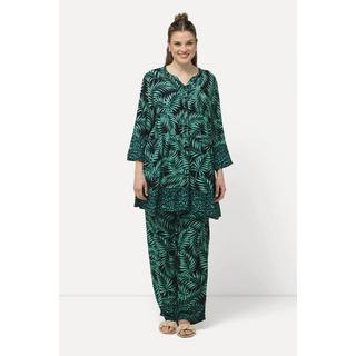 Ulla Popken  Blouse longue avec motif palmiers, col tunisien et manches courtes. Ligne A 