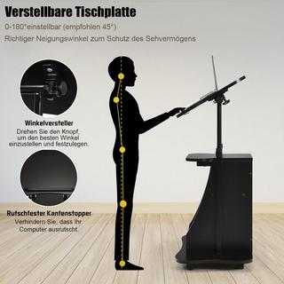 Northix  Mobiler Stehpult mit Neigbarer Tischplatte & Offenen Fächern Höhenverstellbarer Rednerpult Schwarz 