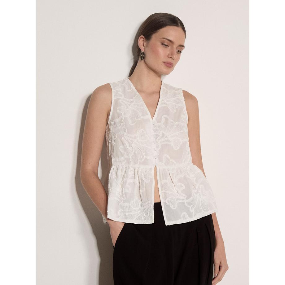 Peplum-Oberteil mit Blumenstickerei