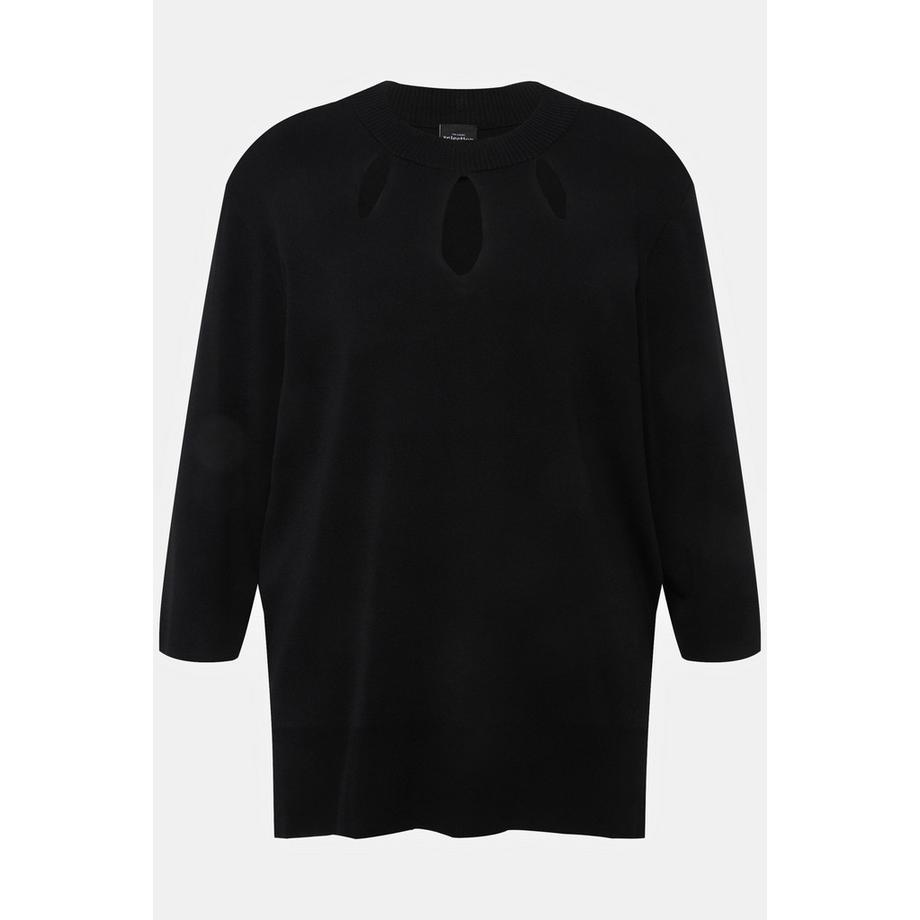 Ulla Popken Pull Découpes Col Montant Manches 3/4 Maille Côtes  