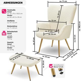 Tectake Sessel Hygge gepolstert, ergonomisch, Belastbarkeit 150 kg  