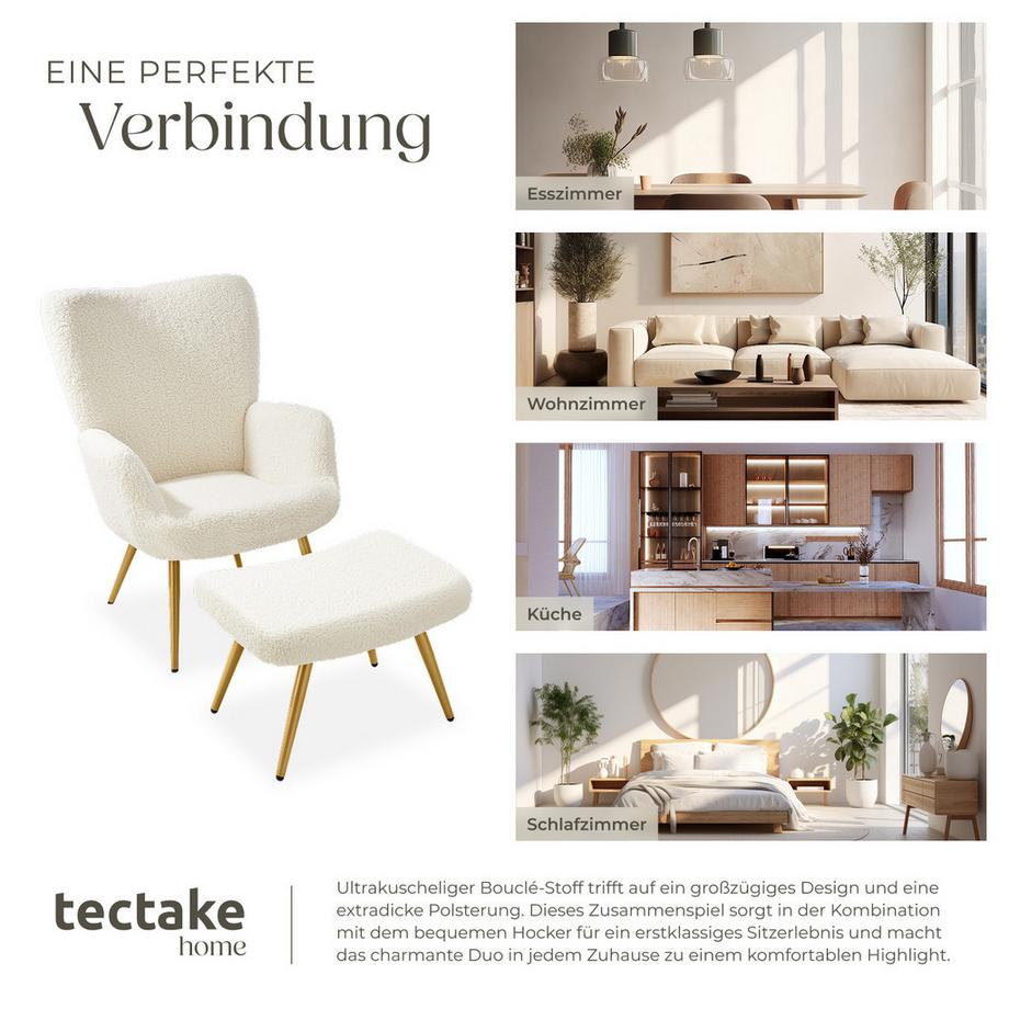 Tectake Sessel Hygge gepolstert Armlehnen und ergonomische Rückenlehne  