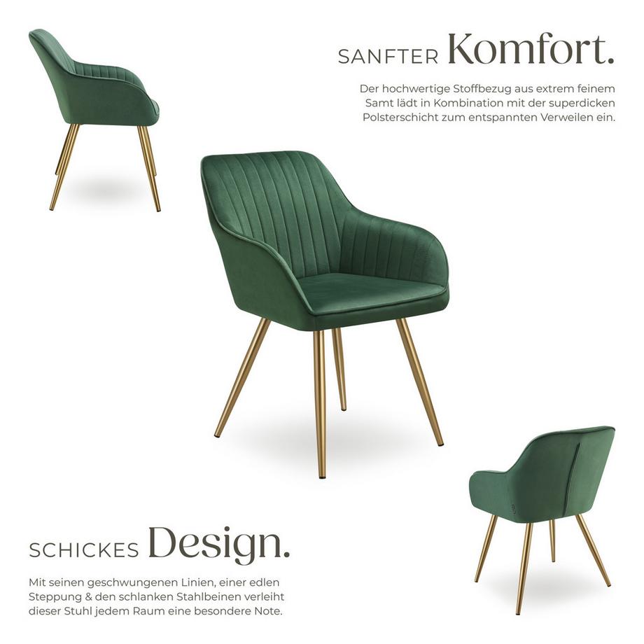 Tectake Esszimmerstuhl Marilyn gepolstert, in Samtoptik, gesteppt durchgehende Lehne  