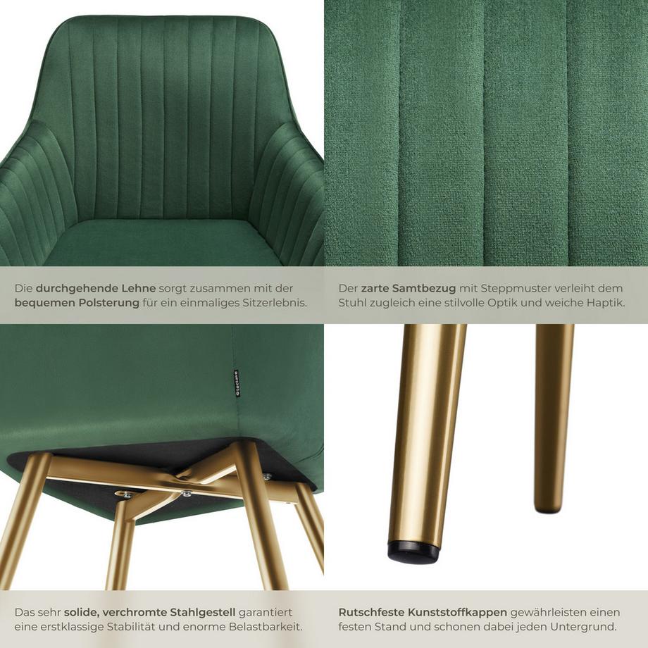 Tectake Esszimmerstuhl Marilyn gepolstert, in Samtoptik, gesteppt durchgehende Lehne  