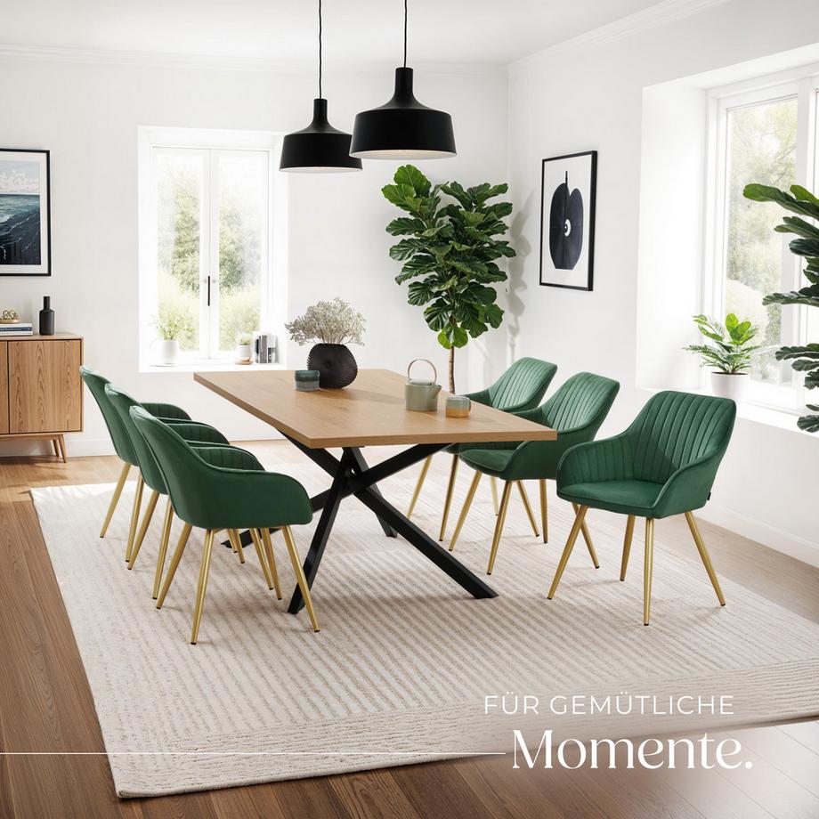 Tectake Esszimmerstuhl Marilyn gepolstert, in Samtoptik, gesteppt durchgehende Lehne  