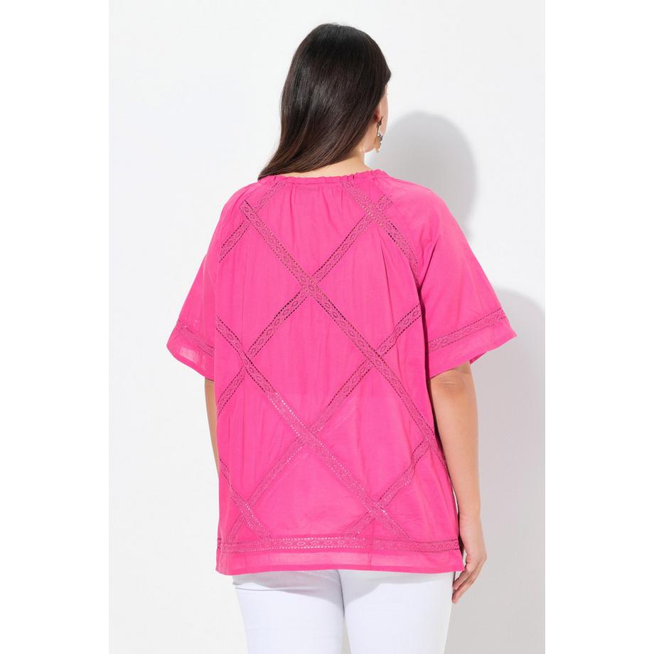 Ulla Popken Blouse Dentelle Crochet Col Rond Manches Courtes  