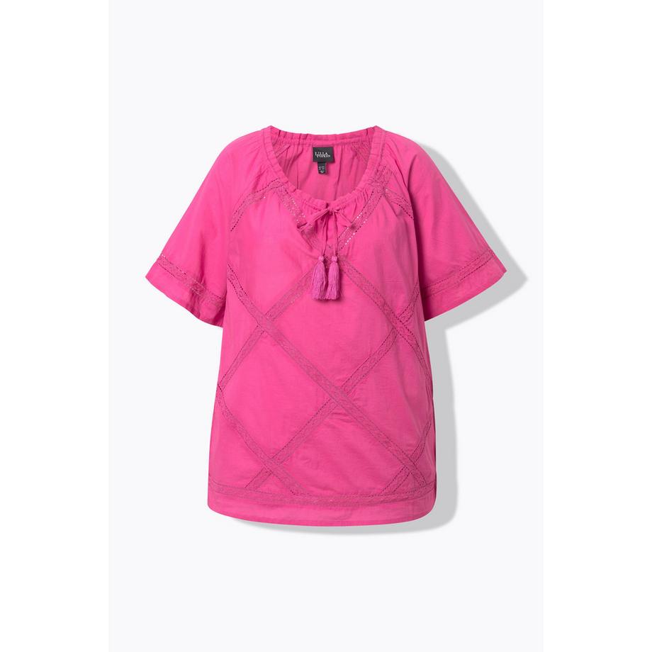 Ulla Popken Blouse Dentelle Crochet Col Rond Manches Courtes  