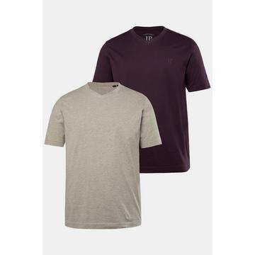 T-shirts, collection Basic, lot de 2. Col en V et manches courtes aubergine