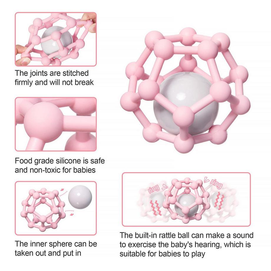 Activity-board  Babyrassel-Beißring für Babys zum Greifen und Kauen, weicher sensorischer Beißring aus Silikon 