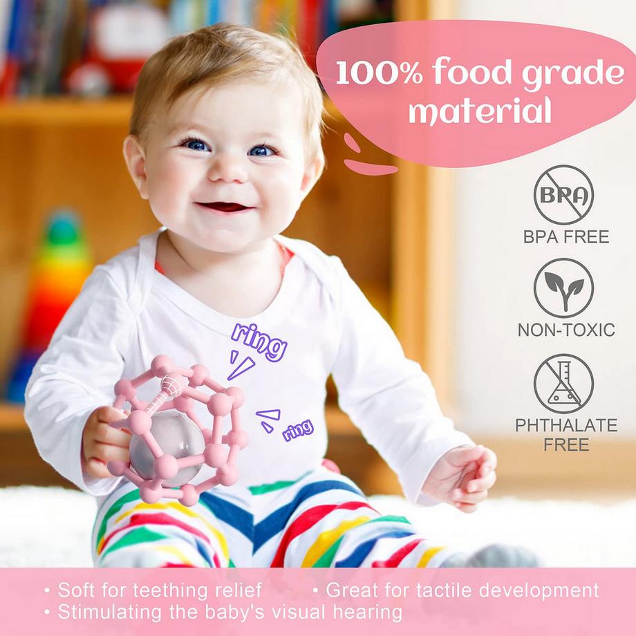 Activity-board  Babyrassel-Beißring für Babys zum Greifen und Kauen, weicher sensorischer Beißring aus Silikon 