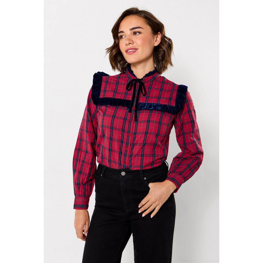 Joe Browns Blouse à Carreaux Col Lavallière à Volant en Velours  