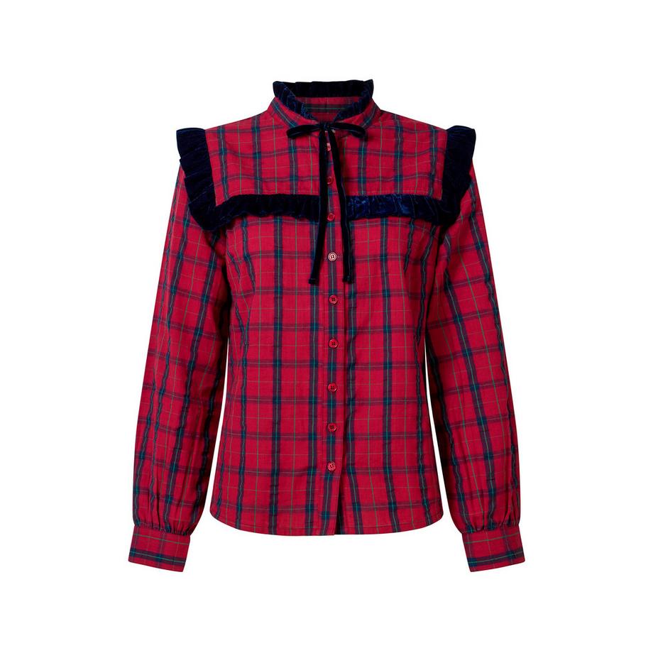 Joe Browns Blouse à Carreaux Col Lavallière à Volant en Velours  