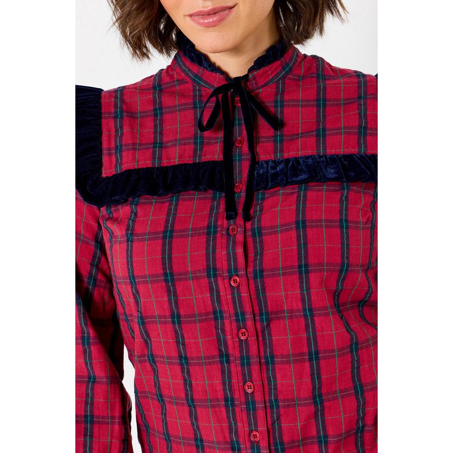 Joe Browns Blouse à Carreaux Col Lavallière à Volant en Velours  