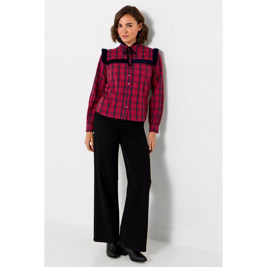Joe Browns Blouse à Carreaux Col Lavallière à Volant en Velours  