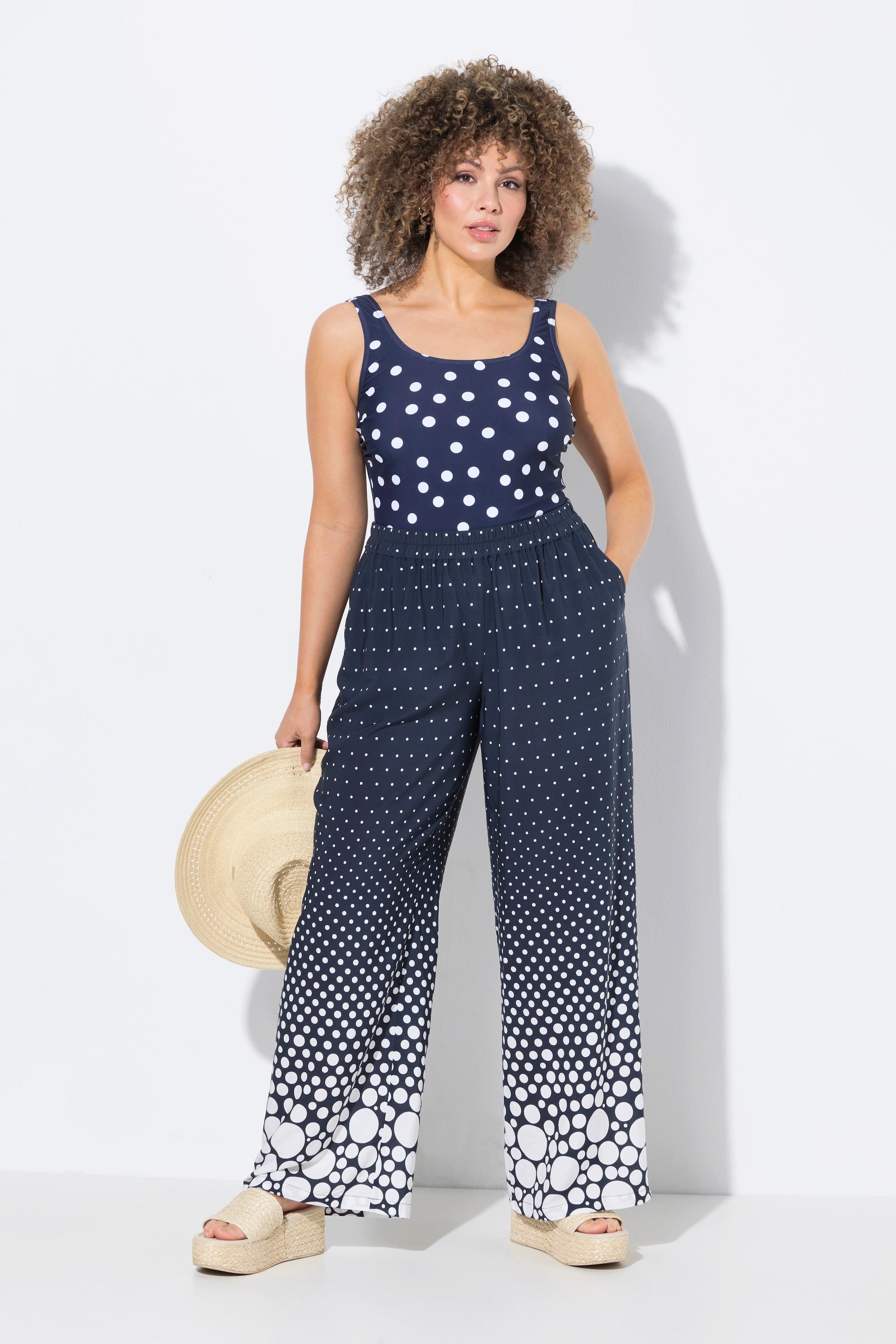 Ulla Popken Pantaloni Palazzo Pallini Gamba Dritta Cintura Elastica  