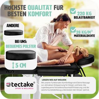 Tectake 3 Zonen Massageliege mit 5cm Polsterung, Rollen und Aluminiumgestell  