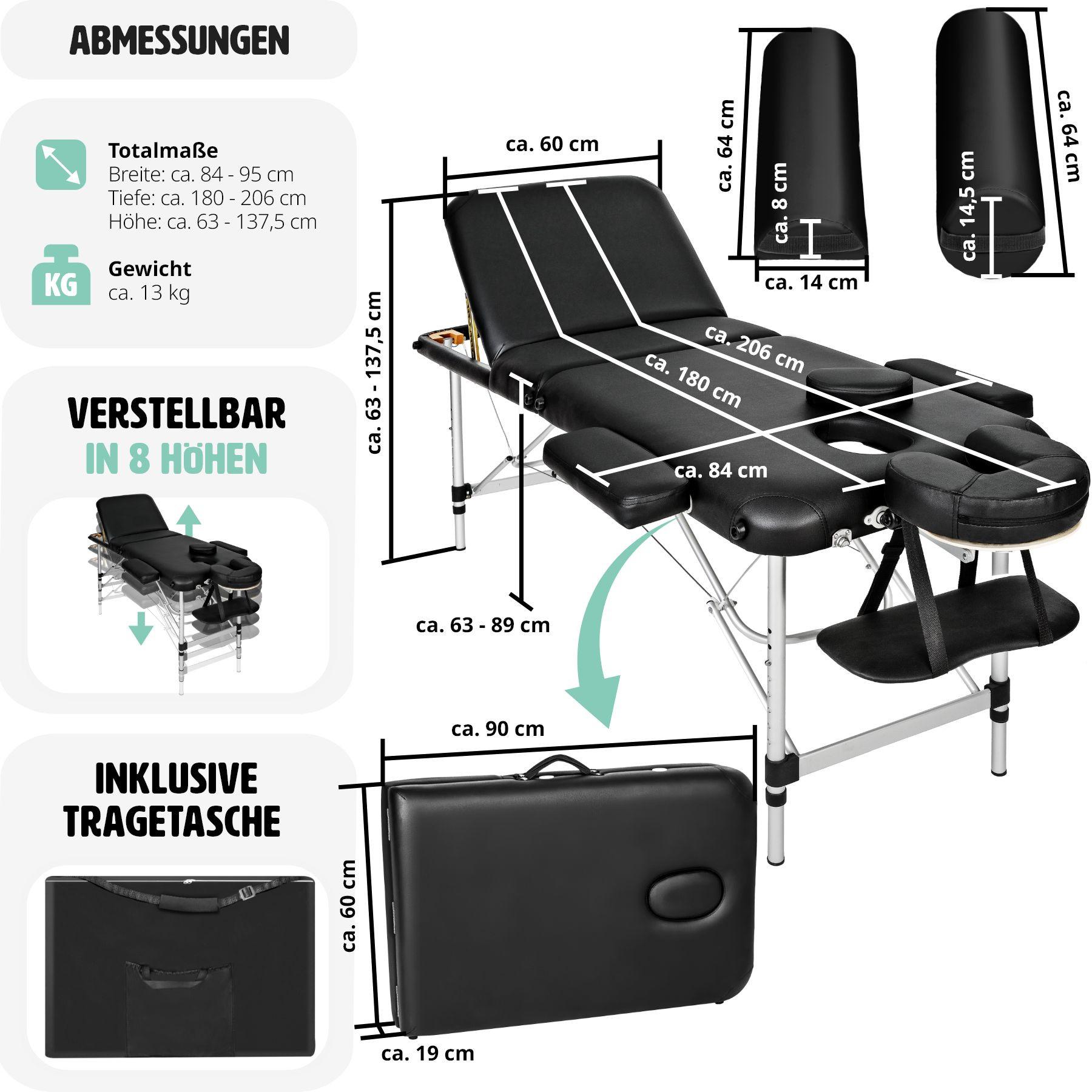 Tectake 3 Zonen Massageliege mit 5cm Polsterung, Rollen und Aluminiumgestell  