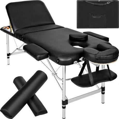 Tectake 3 Zonen Massageliege mit 5cm Polsterung, Rollen und Aluminiumgestell  